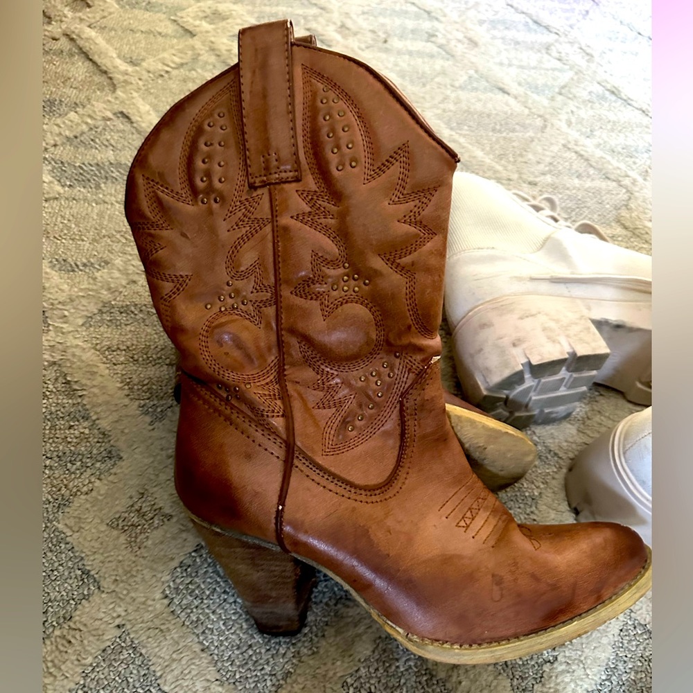 Faux leather cowboy boots